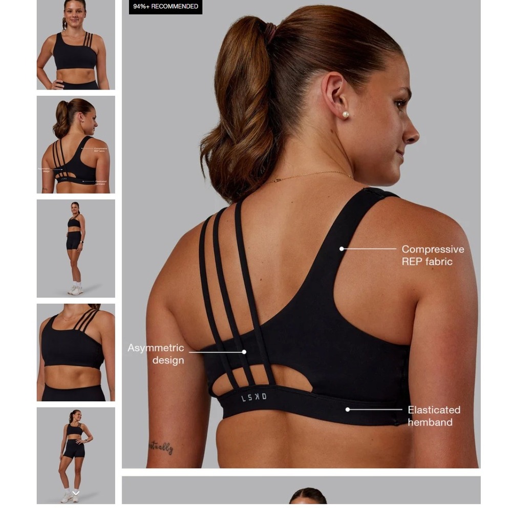 LSKD Galvanise Sports Bra 2.0 Black Asymmetric Strappy Back Women's XS New NWT - Picture 4 of 16